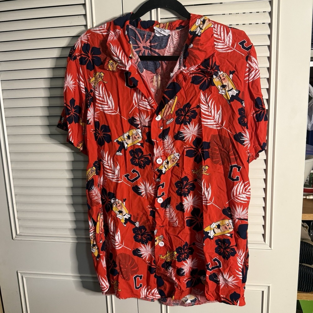 Cleveland Guardians Hawaiian Shirt Mens XL Red Camp Floral Hot Dog Indians